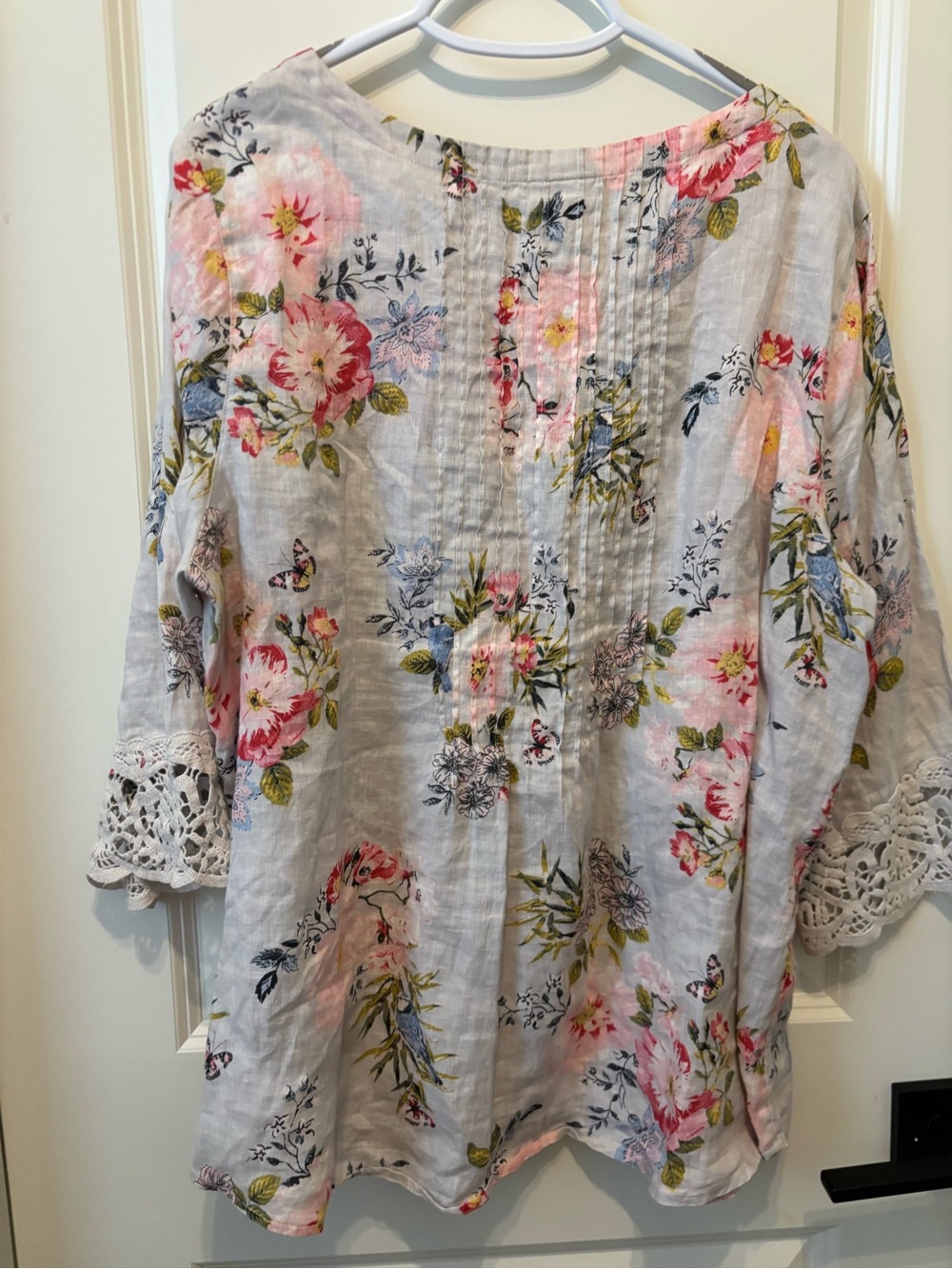 J Jill 100% Linen Women's Floral Crochet-Sleeve Top Blouse Size XL - Picture 5 of 6